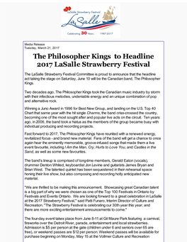 The Philosopher Kings to Headline 2017 Lasalle Strawberry Festival