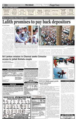 Lalith Promises to Pay Back Depositors by Devan Daniel