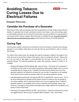 Avoiding Tobacco Curing Losses Due to Electrical Failures | NC State Extension Publications