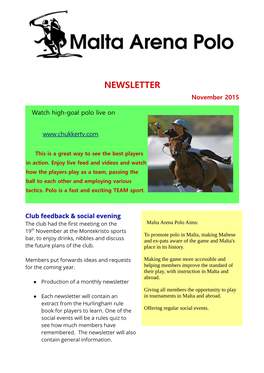 NEWSLETTER November 2015