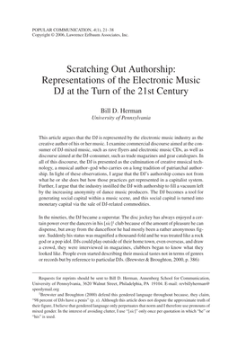 Scratching out Authorship: Representations of the Electronic Music DJ at the Turn of the 21St Century