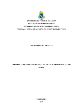 Universidade Federal Do Ceará Centro De Ciências Agrárias Departamento De Engenharia De Pesca Programa De Pós-Graduação Em Engenharia De Pesca