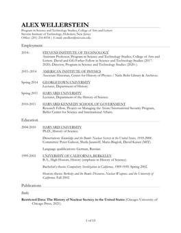 Wellerstein CV 2020 Links