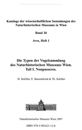 Die Typen Der Vogelsammlung Des Naturhistorischen Museums Wien. Teil I. Nonpasseres
