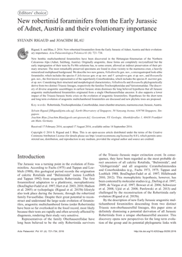 New Robertinid Foraminifers from the Early Jurassic of Adnet, Austria and Their Evolutionary Importance