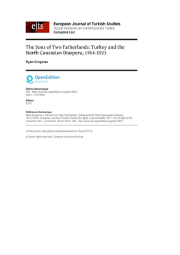 The Sons of Two Fatherlands: Turkey and the North Caucasian Diaspora, 1914-1923