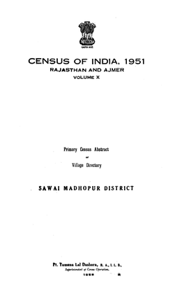 Sawai Madhopur District, Vol-X, Rajasthan and Ajmer