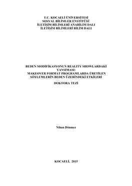 T.C. Kocaeli Üniversitesi Sosyal Bilimler Enstitüsü Iletişim Bilimleri Anabilim Dali Iletişim Bilimleri Bilim Dali