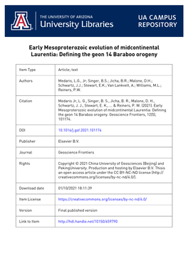 Early Mesoproterozoic Evolution of Midcontinental Laurentia: Defining the Geon 14 Baraboo Orogeny