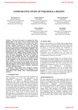 Comparative Study of Wqi-Kerala Region