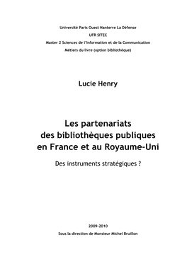 Les Partenariats Des Bibliothèques Publiques En France Et Au Royaume-Uni