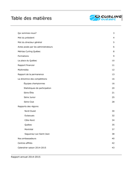 Table Des Matières