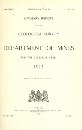 Summary Report of the Geological Survey Department of Mines, for The