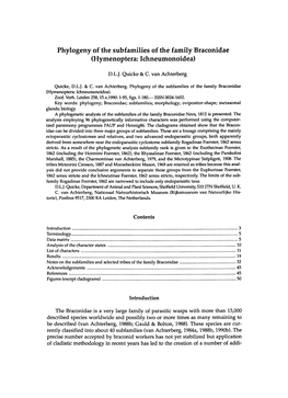 Phylogeny of the Subfamilies of the Family Braconidae (Hymenoptera: Ichneumonoidea)