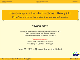 Kohn-Sham Scheme, Band Structure and Optical Spectra