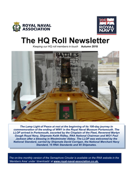 The HQ Roll Newsletter Keeping Our HQ Roll Members in Touch Autumn 2018