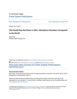 The South Has Not Risen in NHL Attendance Numbers Compared to the North