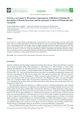 Asparagaceae, Scilloideae), Including the Description of Desertia Luteovirens and the Taxonomic Revisions of Whiteheadia and Namophila