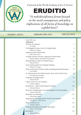 ERUDITIO “A Multidisciplinary Forum Focused on the Social Consequences and Policy Implications of All Forms of Knowledge on a Global Basis”