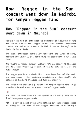 How 'Reggae in the Sun'