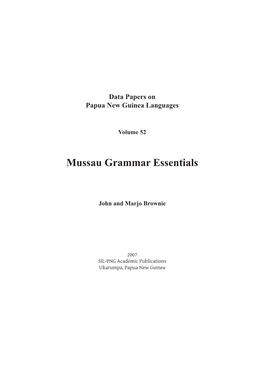 Mussau Grammar Essentials
