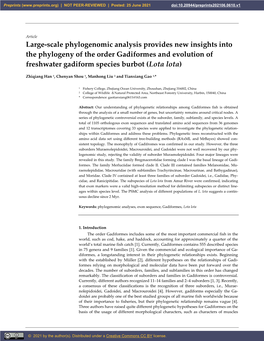 Large-Scale Phylogenomic Analysis Provides New Insights Into the Phylogeny of the Order Gadiformes and Evolution of Freshwater Gadiform Species Burbot (Lota Lota)