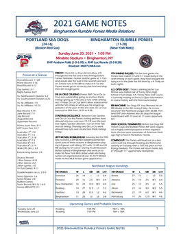 2021 Game Notes