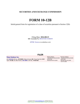 Vista Outdoor Inc. Form 10-12B Filed 2014-08-13