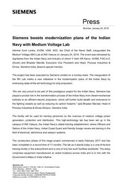 Siemens Boosts Modernization Plans of the Indian Navy with Medium Voltage Lab