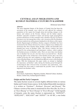 Central Asian Migrations and Kushan Material Culture In