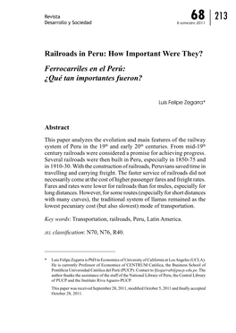 Railroads in Peru: How Important Were They? Ferrocarriles En El Perú: ¿Qué Tan Importantes Fueron?