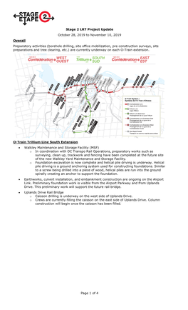 Borehole Drilling, Site Office Mobilization, Pre-Construction Surveys, Site Preparations and Tree Clearing, Etc.) Are Currently Underway on Each O-Train Extension