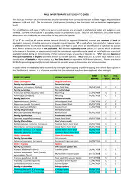 Full Invertebrate List (2014 to 2020)