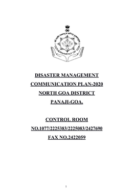 Disaster Management Communication Plan-2020 North Goa District Panaji-Goa