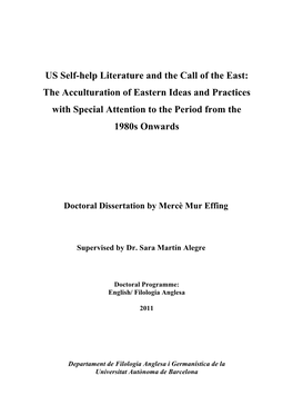 US Self-Help Literature and the Call of the East: the Acculturation of Eastern Ideas and Practices with Special Attention to the Period from the 1980S Onwards