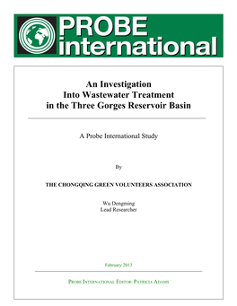 An Investigation Into Wastewater Treatment in the Three Gorges Reservoir Basin