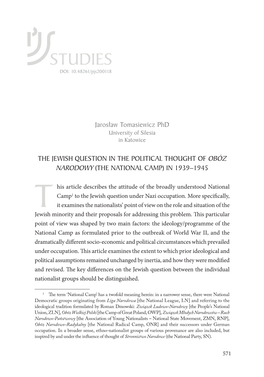 The Jewish Question in the Political Thought of Obóz Narodowy (The National Camp) in 1939–1945