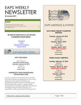 EAPS Weekly Newsletter: January 22, 2019