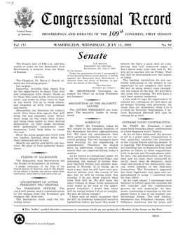 Congressional Record United States Th of America PROCEEDINGS and DEBATES of the 109 CONGRESS, FIRST SESSION