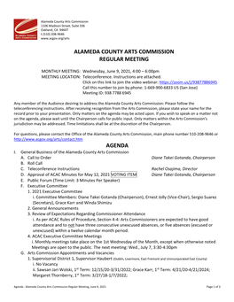 Alameda County Arts Commission Regular Meeting