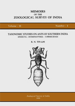 MEMOIRS ZOOLOGICAL Surl/EY Oli INDIA