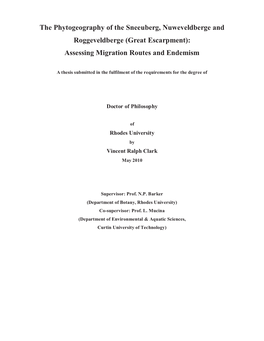 Great Escarpment): Assessing Migration Routes and Endemism