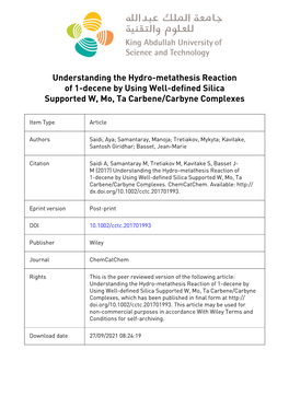 Metathesis Reaction of 1‐