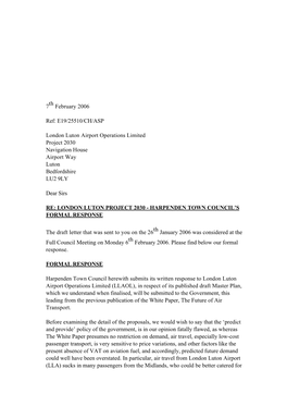 London Luton Airport Master Plan Response Letter from Harpenden