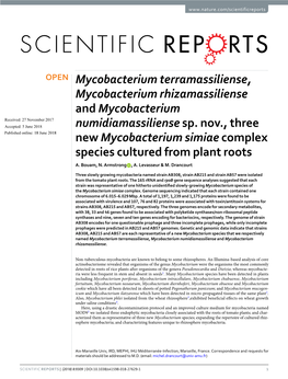 Mycobacterium Terramassiliense, Mycobacterium Rhizamassiliense and Mycobacterium Received: 27 November 2017 Accepted: 5 June 2018 Numidiamassiliense Sp