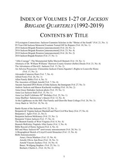 Brigade Quarterly (1992-2019) Contents by Title