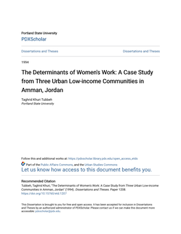 The Determinants of Women's Work: a Case Study from Three Urban Low-Income Communities in Amman, Jordan