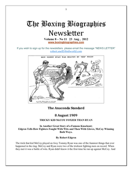The Boxing Biographies Newsletter Volume 8 – No 11 23 Aug , 2012