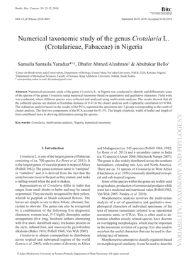 Numerical Taxonomic Study of the Genus Crotalaria L. (Crotalarieae, Fabaceae) in Nigeria