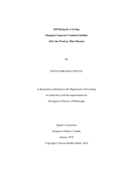 Still Dying for a Living: Shaping Corporate Criminal Liability After the Westray Mine Disaster by STEVEN BRADLEY BITTLE a Disse